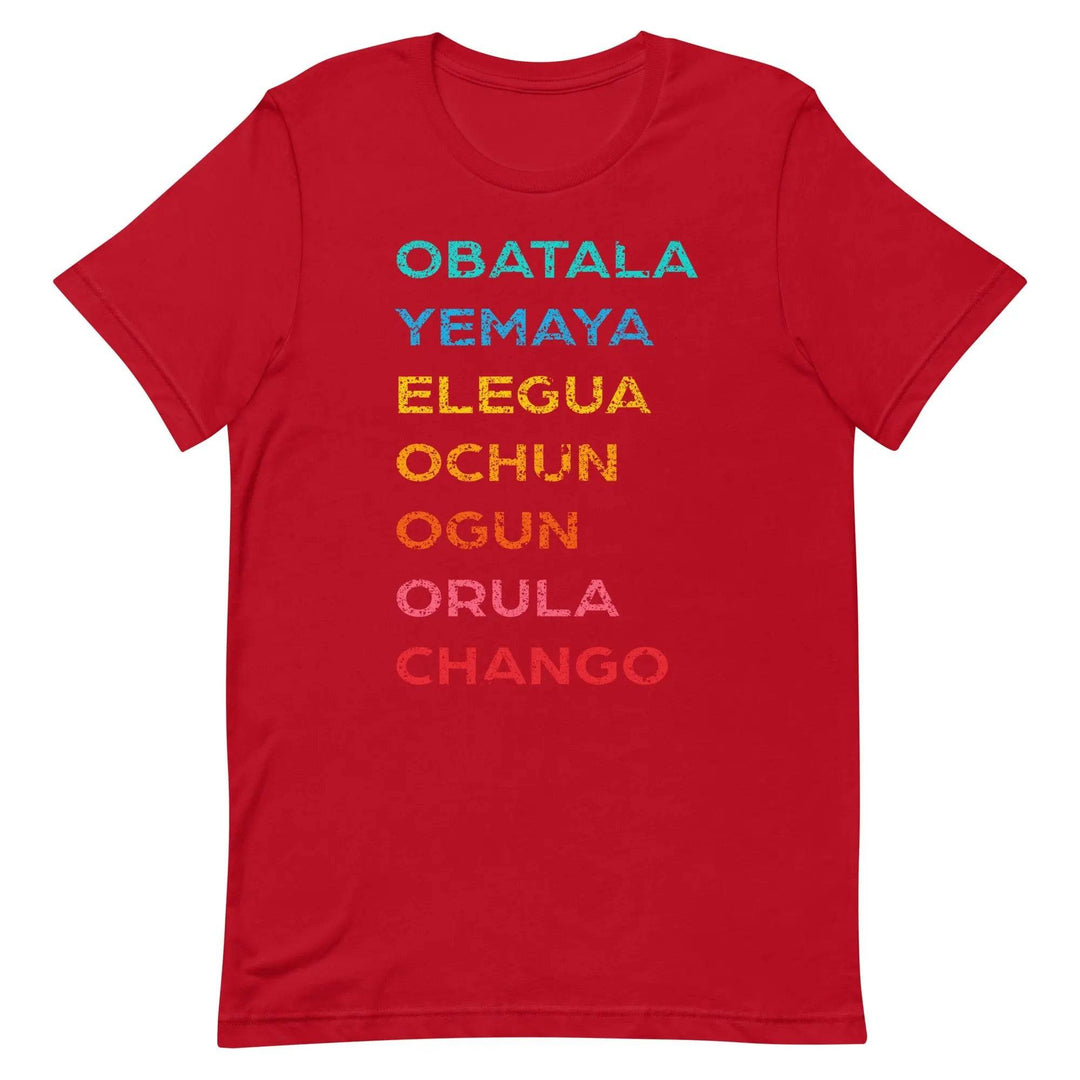 The 7 African Powers Orisha T-Shirt – Santería Spiritual Unisex Tee with Obatalá, Yemayá, Eleguá, Ochún, Orula &amp; Changó