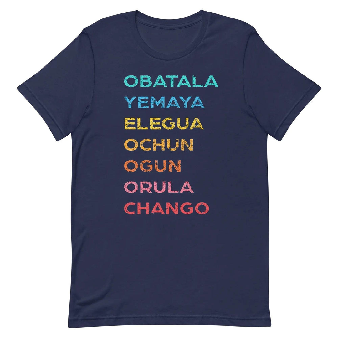 The 7 African Powers Orisha T-Shirt – Santería Spiritual Unisex Tee with Obatalá, Yemayá, Eleguá, Ochún, Orula &amp; Changó