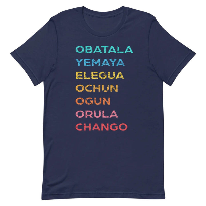 The 7 African Powers Orisha T-Shirt – Santería Spiritual Unisex Tee with Obatalá, Yemayá, Eleguá, Ochún, Orula &amp; Changó