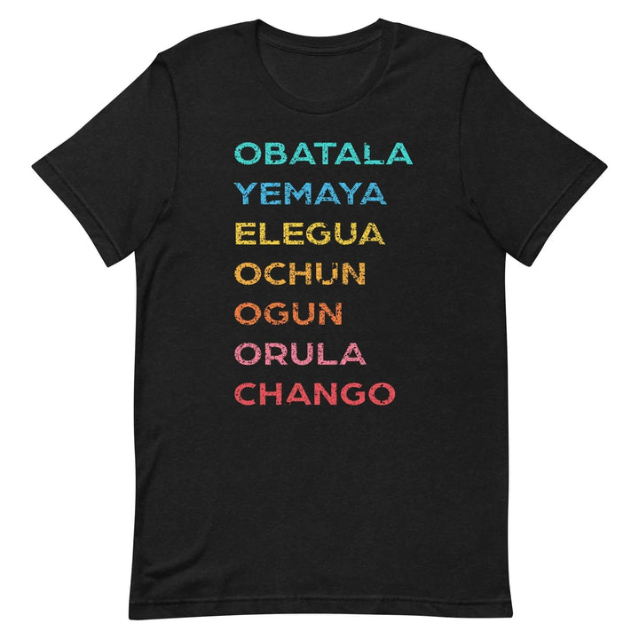The 7 African Powers Orisha T-Shirt – Santería Spiritual Unisex Tee with Obatalá, Yemayá, Eleguá, Ochún, Orula &amp; Changó