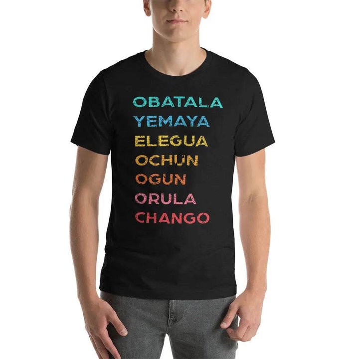 The 7 African Powers Orisha T-Shirt – Santería Spiritual Unisex Tee with Obatalá, Yemayá, Eleguá, Ochún, Orula &amp; Changó